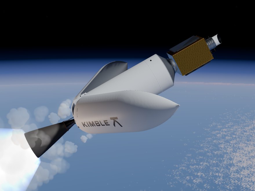 Rendered in the simulator: the payload fairing opens over the curve of the Earth, revealing the satellite, as the upper-stage engine fires.